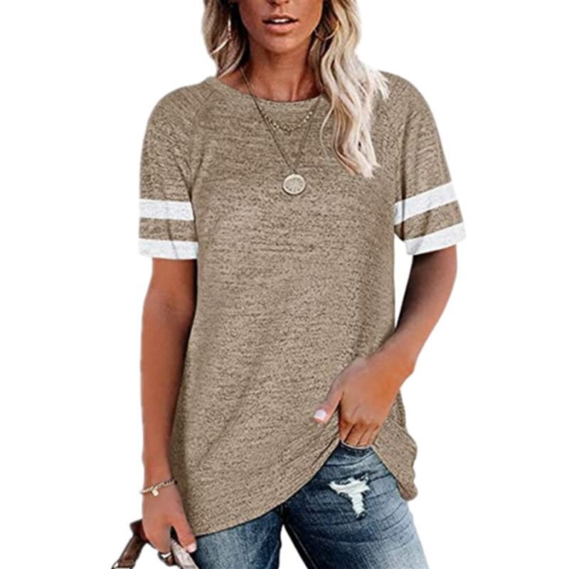 Summer Loose Soft Cotton Women′s T-Shirt With Round Collar